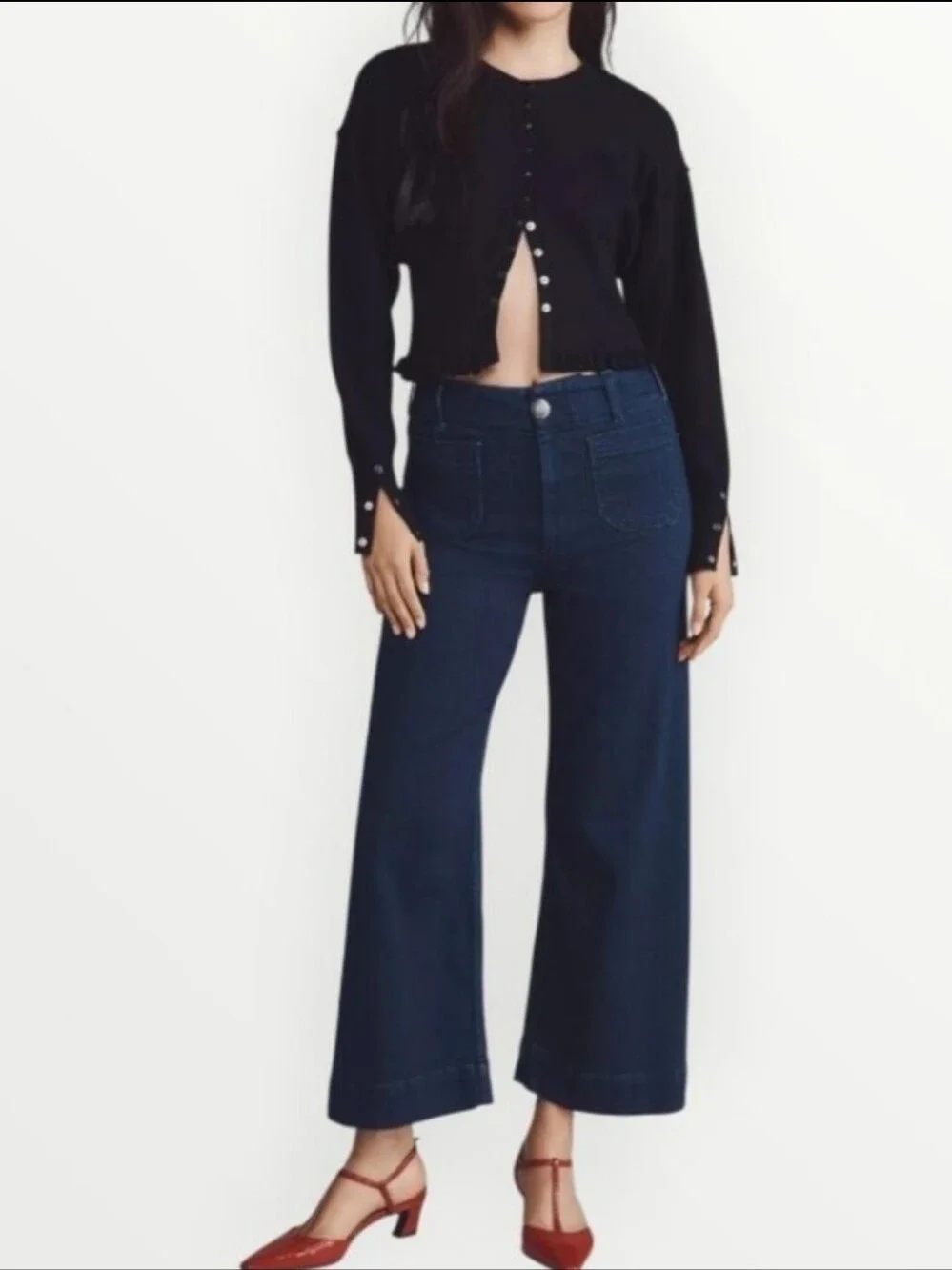 Maeve Anthroplogie The Colette Cropped Wide Leg Pants Jeans Dark Blue - Picture 1 of 16